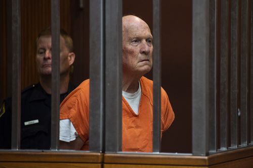 Joseph James DeAngelo sat stony-faced in the dock behind thick steel bars during his latest court appearance. Picture: AP