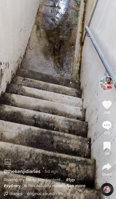 The fetid stairwell in viral footage Sydney apartment block