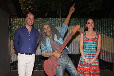 Prince William, Duke of Cambridge and Catherine, Duchess of Cambridge visit the Trench Town Culture Yard Museum where Bob Marley used to live on day four of the Platinum Jubilee Royal Tour of the Caribbean on March 22, 2022 in Kingston, Jamaica. 