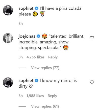 Joe Jonas, Sophie Turner, Instagram comment exchange