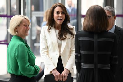 Catherine, Princess of Wales, is greeted as she arrives at the inaugural meeting of new Business Taskforce for Early Childhood at International HQ of Natwest and RBS on March 21, 2023 in London 