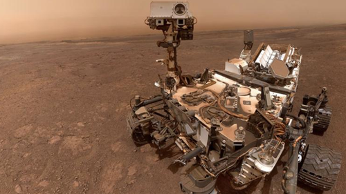 This is a selfie taken by NASA's Curiosity Mars rover at the "Rock Hall" drill site.
