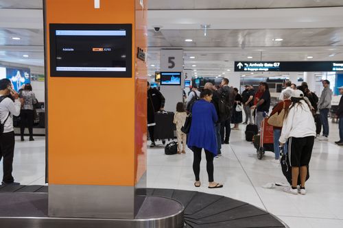 Baggage carousel for a  Jetstar flight from Adelaide to Sydney Airport. Tuesday 19th May 2020. Photograph by James Brickwood. AFR 200519