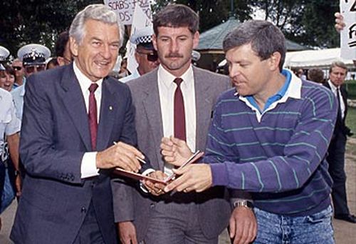 Bob Hawke on campaign (Getty)