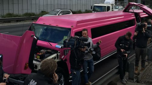 ‘The Block’ crew cause traffic mayhem in Melbourne in a pink Hummer 