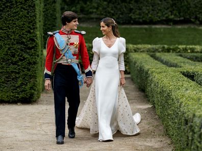 Carlos Fitz-James Stuart and Belen Corsini celebrate their wedding at the Palacio de Liria on May 22, 2021 in Madrid, Spain. 