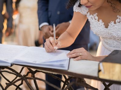 Marriage Certificate, Wedding, Bride, Document, Signing