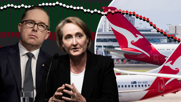 Alan Joyce, Vanessa Hudson and Qantas planes.