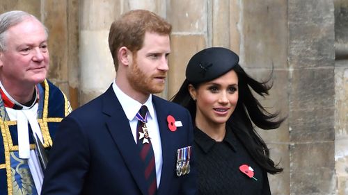 Meghan Markle and Prince Harry at the annual Service of Commemoration and Thanksgiving at Westminster Abbey, London, to commemorate Anzac Day. (PA)