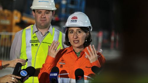 NSW Premier Gladys Berejiklian speaks to the media during a press conference while on tour of the new stretch of tunnel between Concord and Haberfield. (AAP)