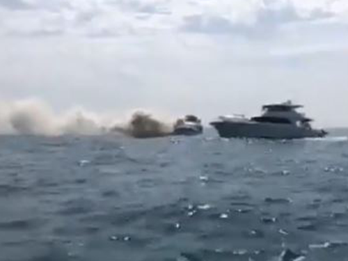 Footage of a boat that burst into flames travelling from Perth.