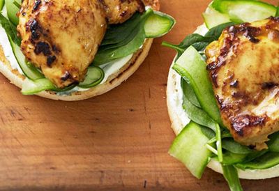 Recipe: <a href="http://kitchen.nine.com.au/2016/05/05/11/20/satay-chicken-burgers" target="_top">Satay chicken burgers</a>