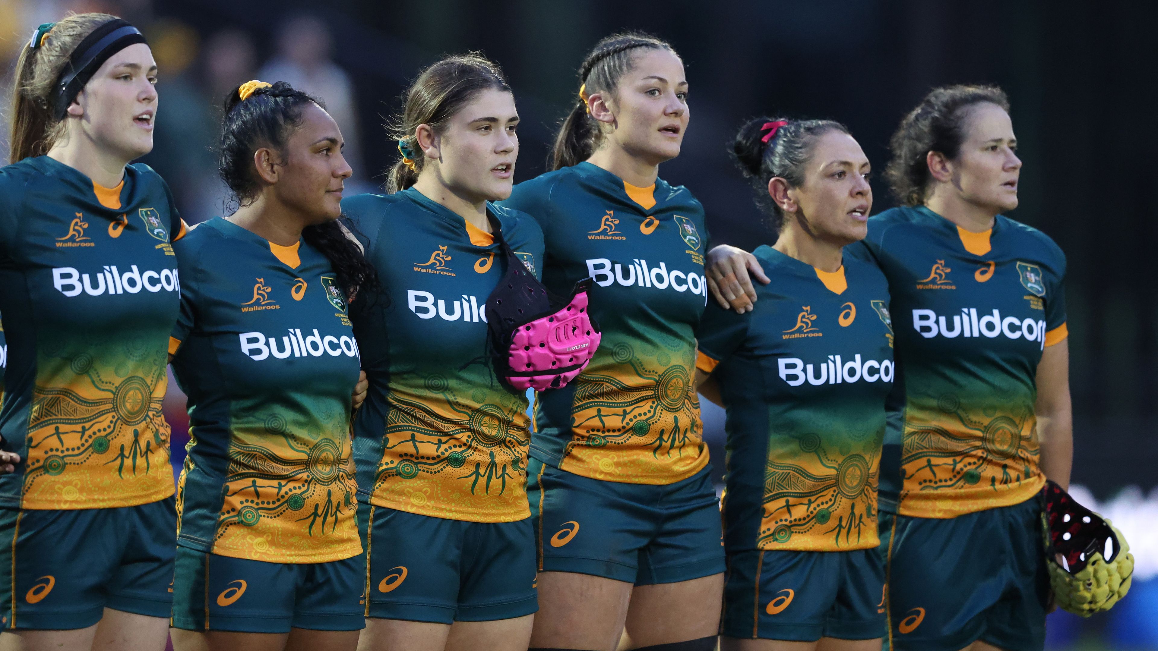 The Wallaroos during the national anthem.
