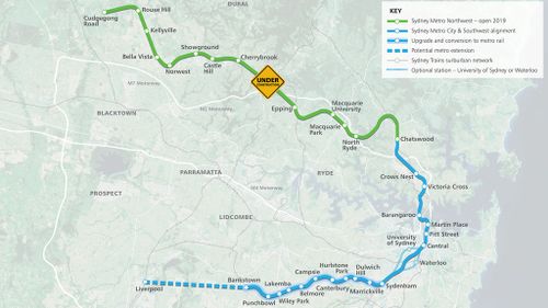 A map showing the plans for the Sydney Metro development. (NSW government)
