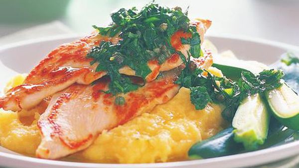 Chicken with polenta and salsa verde