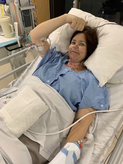 Fiona May in hospital during her health ordeal.