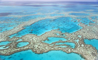 Aerial view of the Great Barrier Reef in Australia.