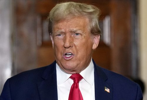 Former President Donald Trump arrives for his civil business fraud trial at New York Supreme Court, Tuesday, Oct. 17, 2023, in New York 