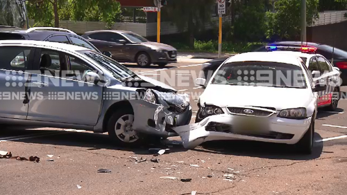 A teenager boy is in custody after a police pursuit of an allegedly stolen vehicle resulted in a four car crash in North Sydney this morning.