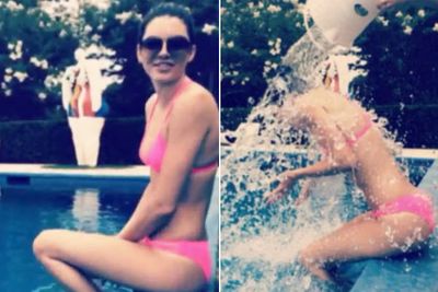 Nice hot-pink bikini, Kendall Jenner!<br/><br/>The 18-year-old model followed in younger sister Kylie's footsteps and took the Ice Bucket Challenge. Looking hot by the pool of course... totes doing it for charity, you guys.<br/><br/>Watch her sexy splashing next... and keep scrolling for Kylie Jenner, Delta Goodrem, Jen Hawkins and more stars who've stripped down to raise awareness and money for ALS (Motor Neurone Disease).