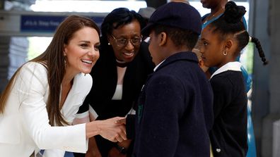 LONDON, ENGLAND - JUNE 22: Catherine, Duchess of Cambridge attends the unveiling of the National Windrush Monument at Waterloo Station on June 22, 2022 in London, England. (Photo by John Sibley - WPA Pool/Getty Images)