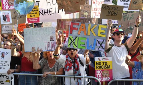 Angry protesters have spent the day railing against the arrival of the president. Picture: AAP