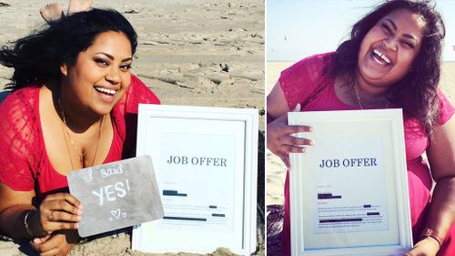 Woman celebrates new job with goofy photoshoot