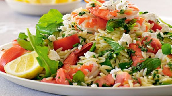 Prawn salad with mint, risoni, tomato & goat’s cheese