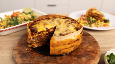 Tortilla chilli con carne cake is full of fun layers