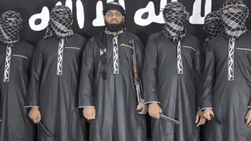 An image released by Islamic State's media agency purporting to show the Sri Lanka bombers.