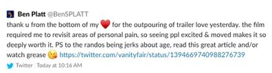 Ben Platt responds to criticism of his age in new movie Dear Evan Hansen.