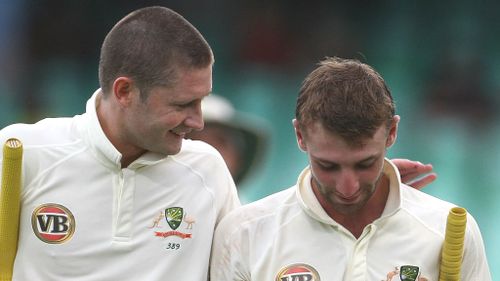 Michael Clarke with Phillip Hughes during a Test against South Africa in 2009. (Getty)