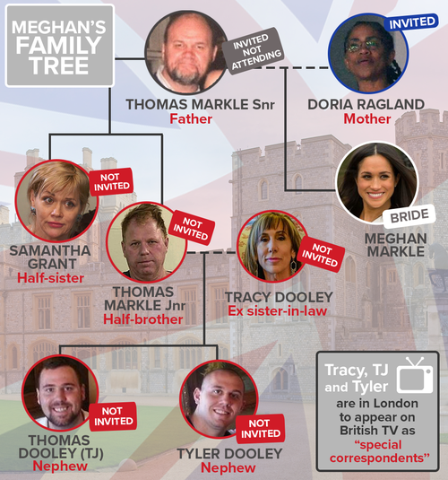 Meghan Markle's family tree. Graphic: 9NEWS/Tara Blancato