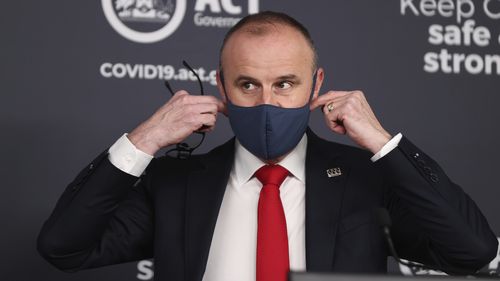 ACT Chief Minister Andrew Barr during a press conference, in Canberra.