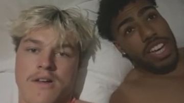 Collingwood stars Jack Ginnivan and Isaac Quaynor in a now-deleted TikTok video.