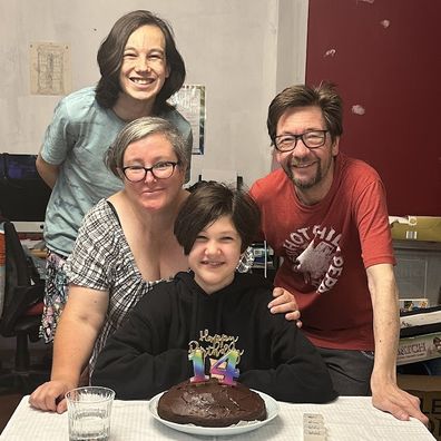 Lorelei with her family, including big brother Xander (top left).
