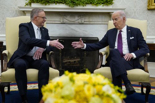 President Joe Biden meets Australia's Prime Minister Anthony Albanese in the Oval Office of the White House, Wednesday, Oct. 25, 2023, in Washington. 