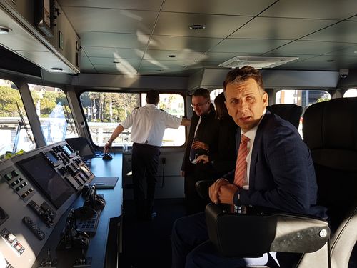 Andrew Constance on board one of his ferries last year. (AAP)