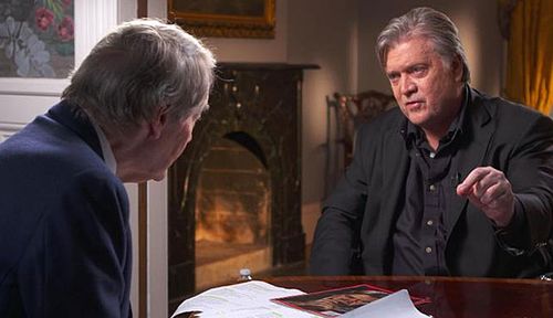 Steve Bannon talks with CBS reporter Charlie Rose on 60 Minutes. (Photo: CBS).