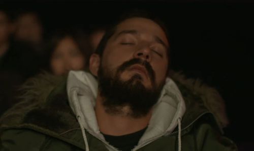 Shia appeared to be sleeping just four hours into the movie marathon. (Twitter)