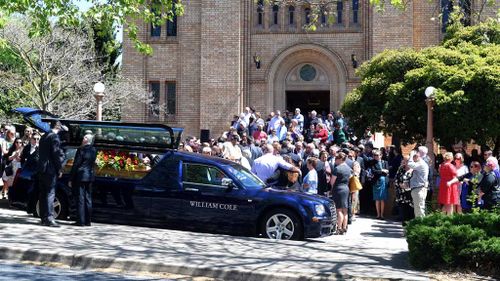 People attend the funeral of Dreamworld accident victims Kate Goodchild and Luke Dorsett at St Christopher's Cathedral in Canberra today. (AAP)