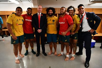 Prince William, Duke of Cambridge visits the Australia changing room following the Under Armour Series 2017 match between Wales and Australia at the Principality Stadium on November 11, 2017 in Cardiff, Wales 