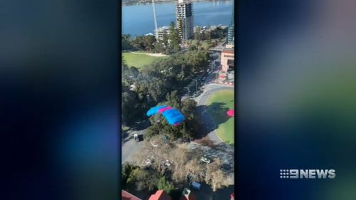 Four men base-jumped from a Perth building this morning.