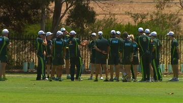 The Australian Test squad at training in Adelaide today. (9NEWS)