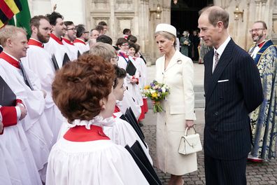 Sophie, Duchess of Edinburgh and Prince Edward, Duke of Edinburgh depart the annual Commonwealth Day Service at Westminster Abbey on March 13, 2023 in London