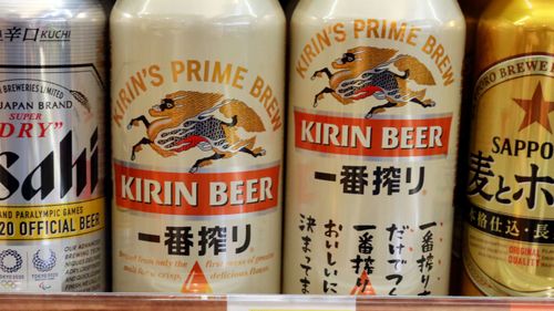 Cans of Kirin beer at a Tokyo supermarket.