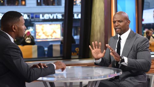 Actor Terry Crews with "Good Morning America" co-host Michael Strahan. (AAP)