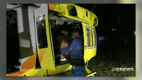 The boy was flown to hospital after being bitten by the dog.