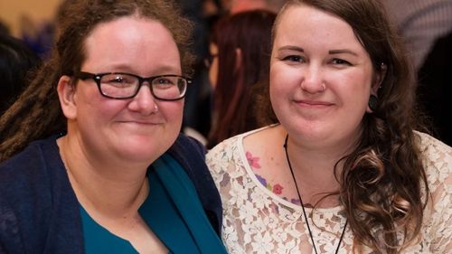 Megs Russell (left) pictured with her partner. Ms Russell says Nardil changed her life.