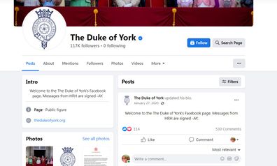 Prince Andrew's Facebook page